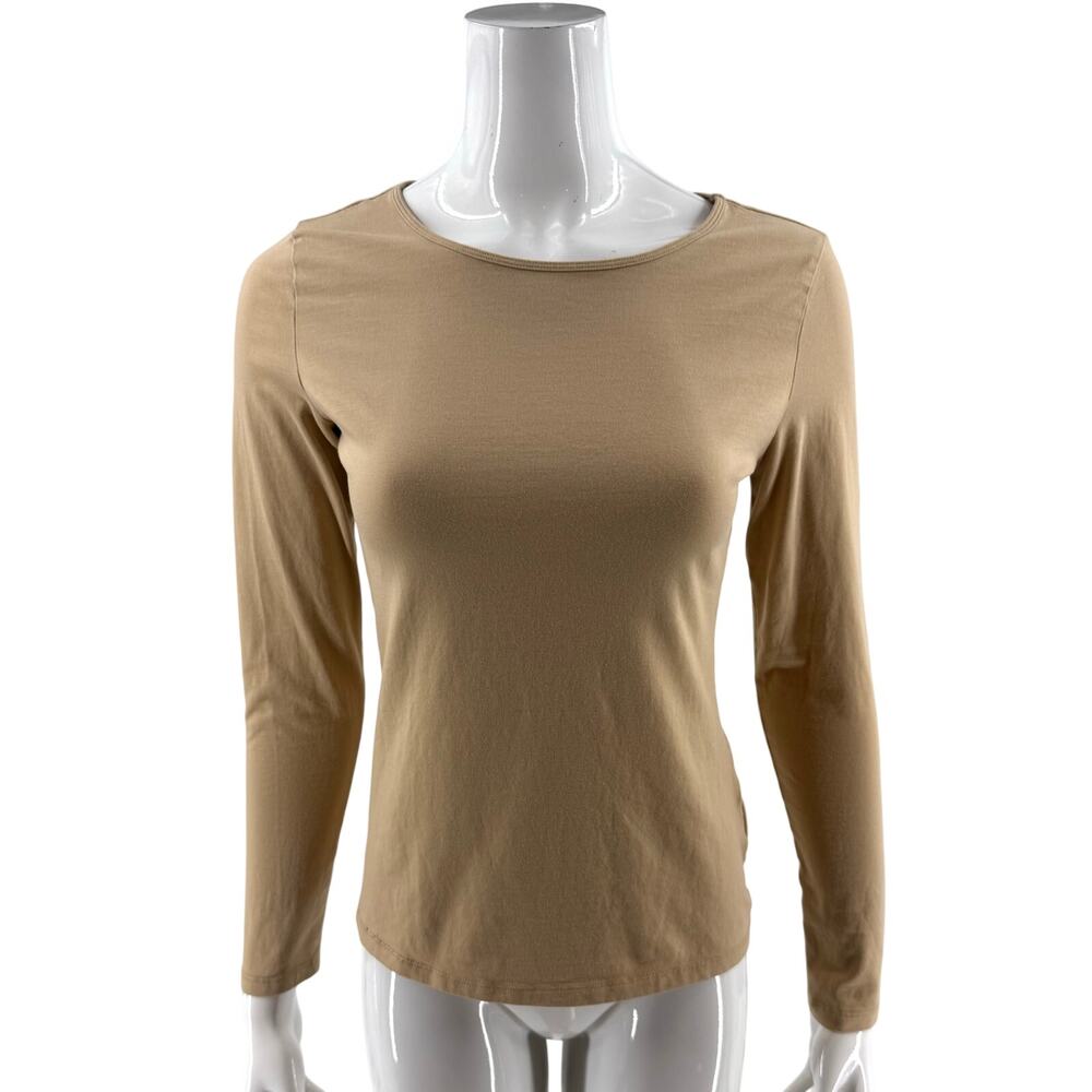 H&M Basics Womens Top Size Medium Tan Beige Long Sleeve Solid Tee